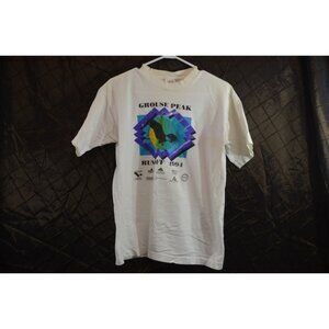 Grouse Peak Runoff 1994 Medium White Cotton Shirt Fruit of Loom Vtg Vancouver